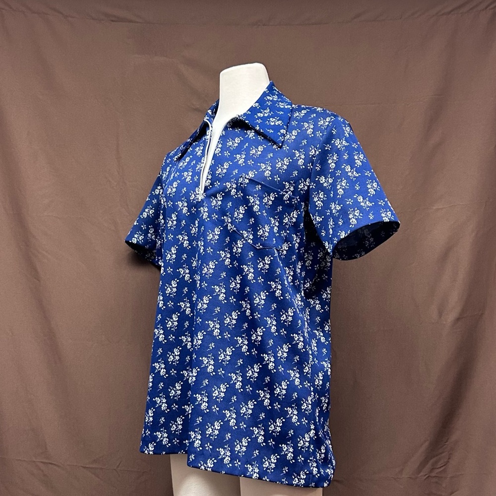 1970s floral half zip polo